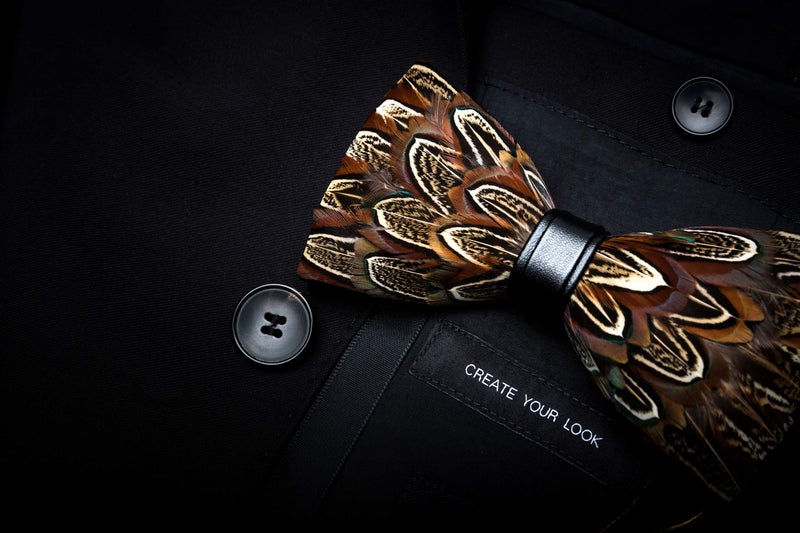 RBOCOTT Leather Feather Handmade Pre-tied Bow tie and Brooch Sets for Men(7) - Image 3